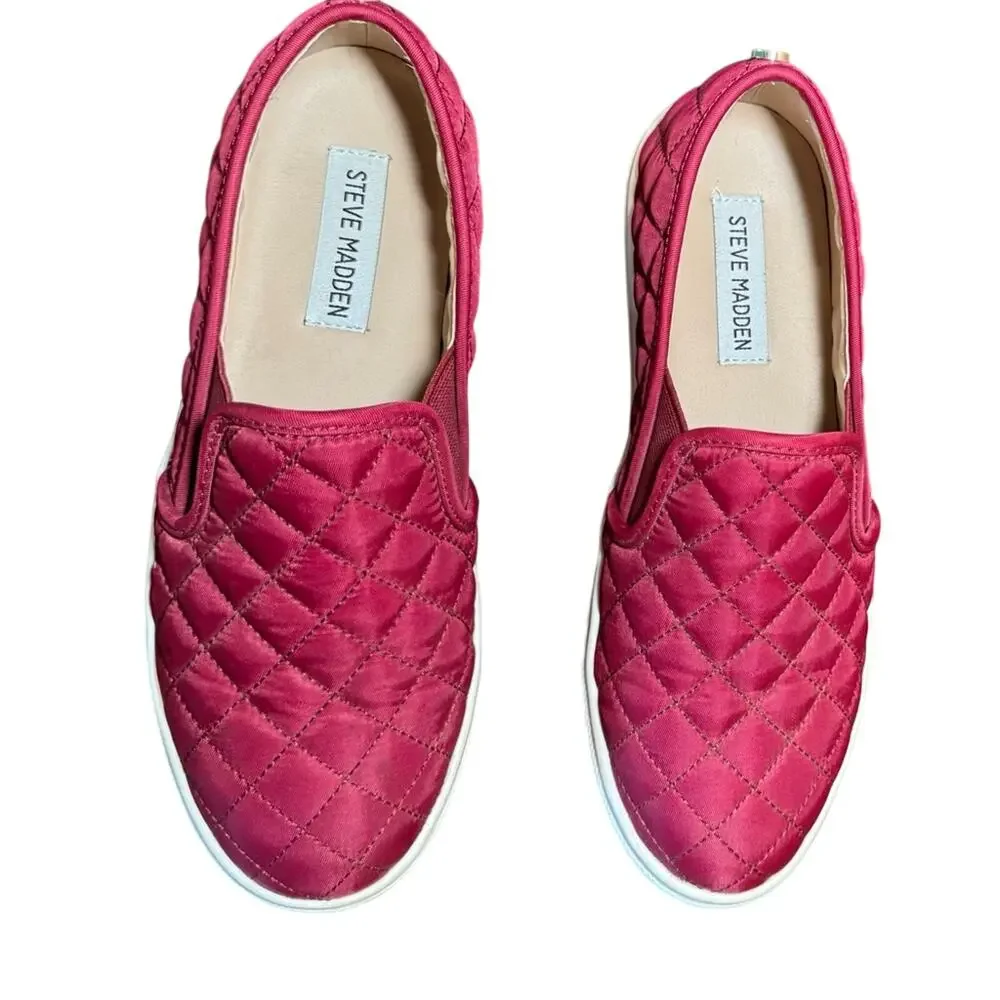 Steve Madden Ecentrcq Quilted Slip-On Sneakers Burgundy Size 6.5